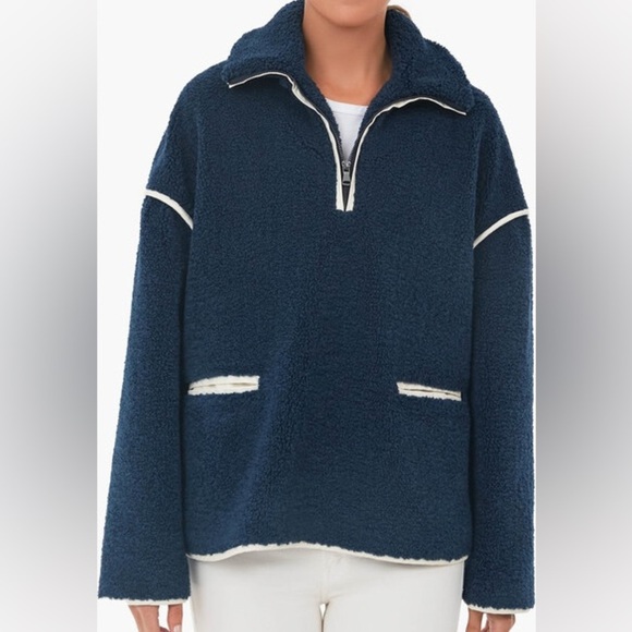 Tuckernuck Navy Rhodes Shearling Quarter Zip Size M - Picture 1 of 8